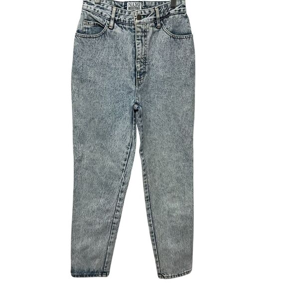 Vintage‎ Nuovo High Waisted Mom Jeans Size 7 Acid Wash Denim Ankle Zip Bow 80s - Picture 1 of 14
